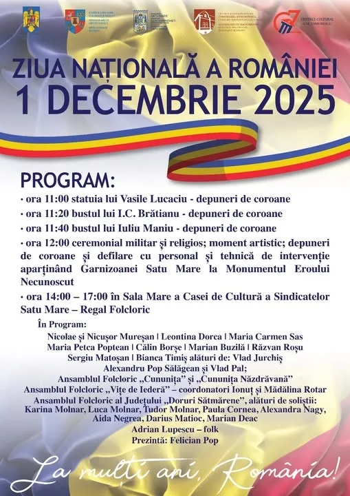 Ziua Națională a României sărbătorită în municipiul Satu Mare