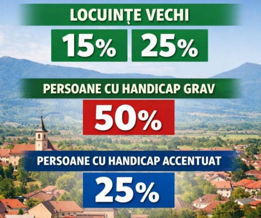 Reduceri la plata impozitelor pentru persoanele cu dizabilități și pentru proprietarii locuințelor mai vechi de 50 și de 100 de ani